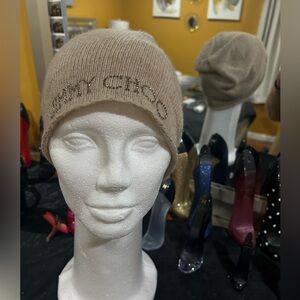 Rare Vintage Jimmy Choo Beige Knit Beanie w/Swarvoski Crystals!